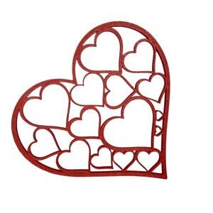 Red Heart Wall Art Plastic Geometric Open Design Modern Valentine Decor Gift 7"